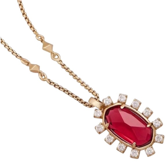KENDRA SCOTT • Vintage Antique Gold Brett Berry Red Illusion Necklace - Picture 4 of 8